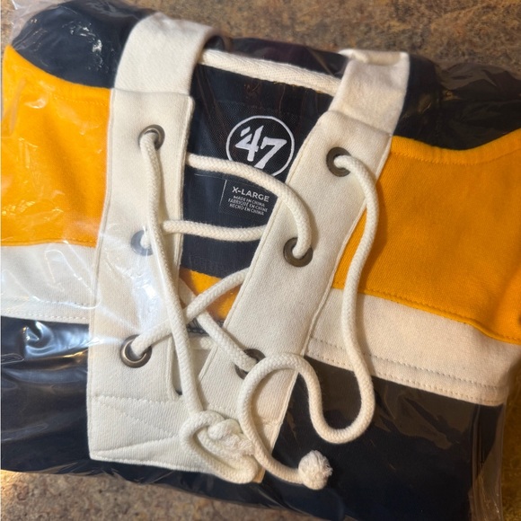 NEW Men's Pittsburgh Steelers '47 Black/Gold Lacer V-Neck Pullover Hoodie - Picture 8 of 10